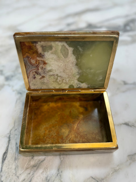 Green Onyx Stone Jewelry or Trinket Box with Natural Veining