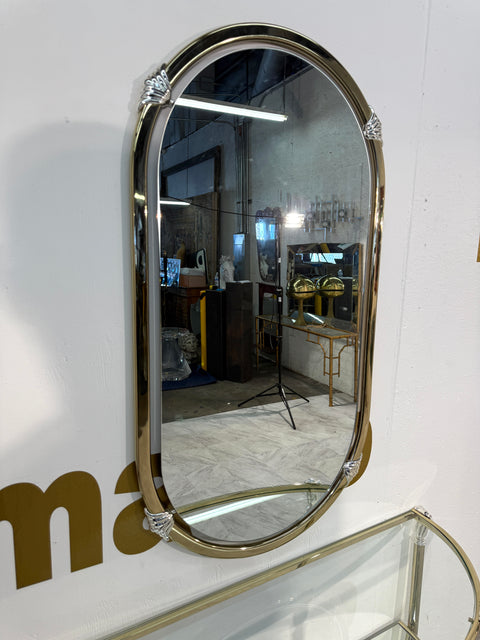 Italian Brass and Glass Console with Matching Mirror, 1970s