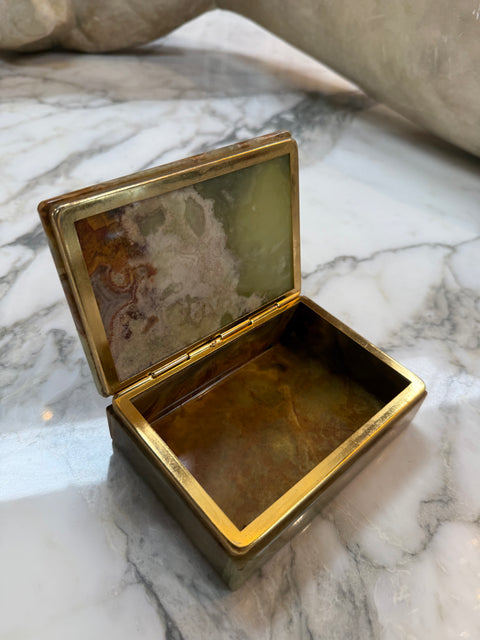 Green Onyx Stone Jewelry or Trinket Box with Natural Veining