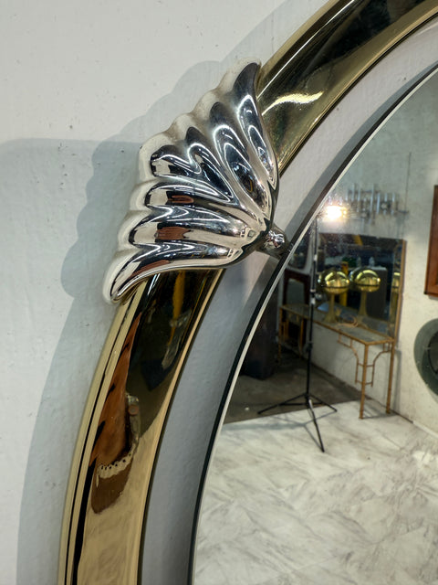 Italian Brass and Glass Console with Matching Mirror, 1970s