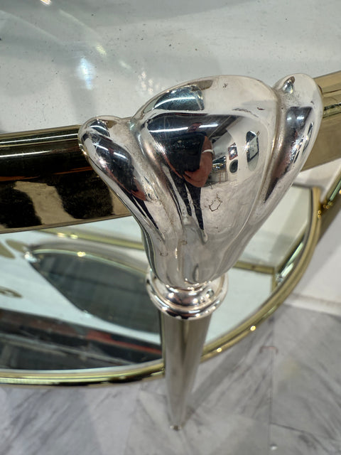 Italian Brass and Glass Console with Matching Mirror, 1970s