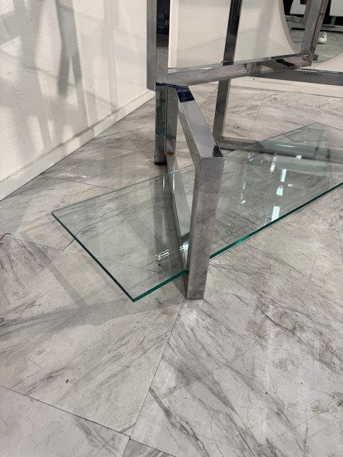 1970s Chrome & Glass Geometric Étagère Bookshelf