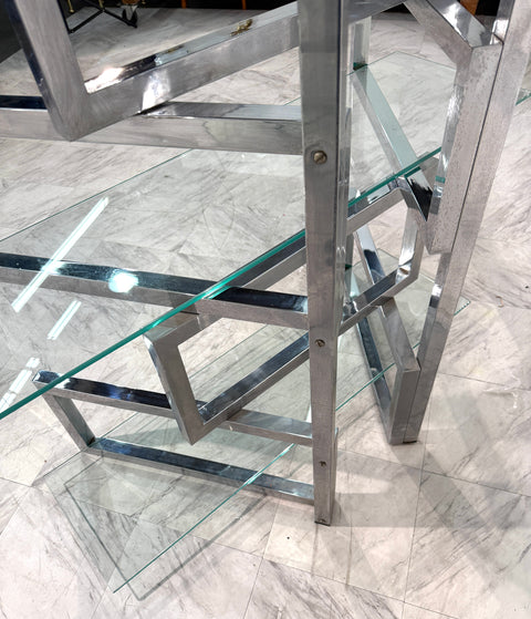 1970s Chrome & Glass Geometric Étagère Bookshelf