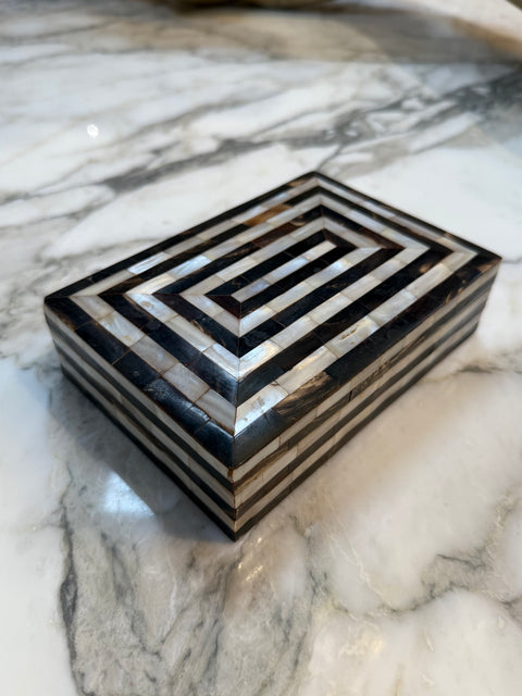 Geometric Mother-of-Pearl and Horn Inlay Decorative Box