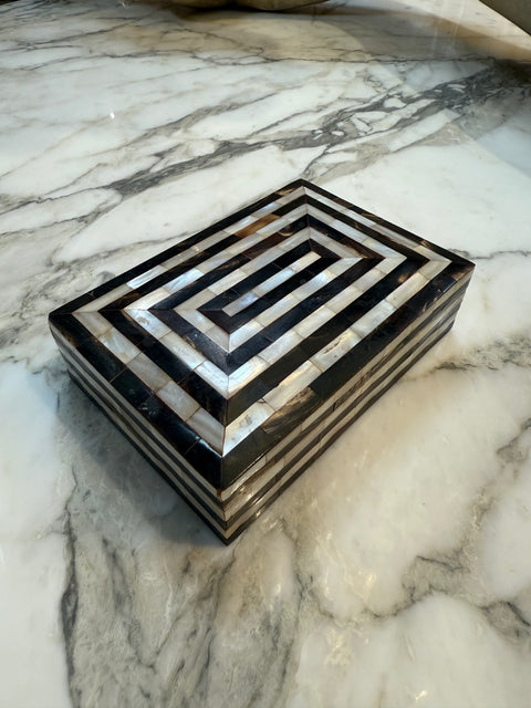 Geometric Mother-of-Pearl and Horn Inlay Decorative Box