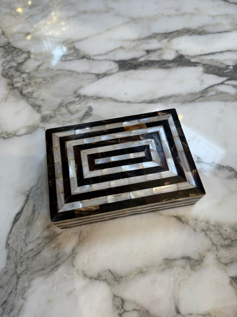 Geometric Mother-of-Pearl and Horn Inlay Decorative Box