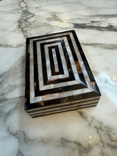 Geometric Mother-of-Pearl and Horn Inlay Decorative Box