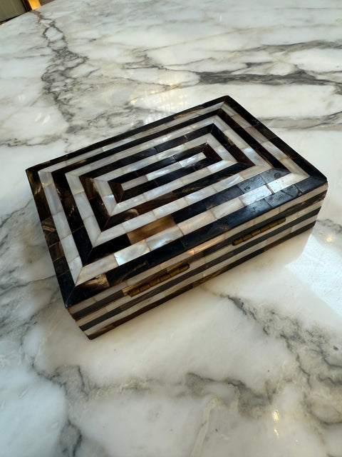 Geometric Mother-of-Pearl and Horn Inlay Decorative Box