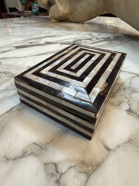 Geometric Mother-of-Pearl and Horn Inlay Decorative Box