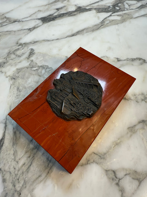 Mid-Century Modern Italian Red Marble and Bronze Relief Box