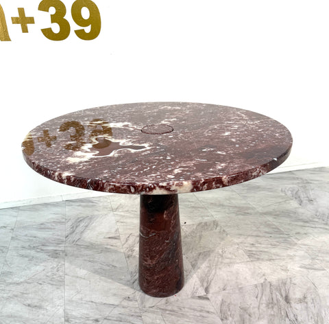 Angelo Mangiarotti for Skipper 'Eros' round dining table in Rosso Marble, Italy 1970s