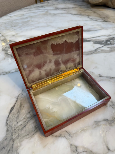 Mid-Century Modern Italian Red Marble and Bronze Relief Box