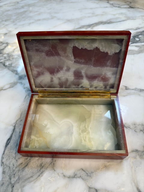 Mid-Century Modern Italian Red Marble and Bronze Relief Box