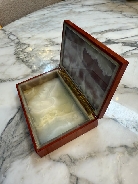 Mid-Century Modern Italian Red Marble and Bronze Relief Box