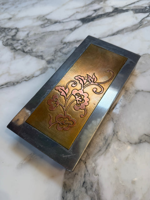 Mixed Metal Floral Inlay Box – Brass, Copper, and Nickel Silver