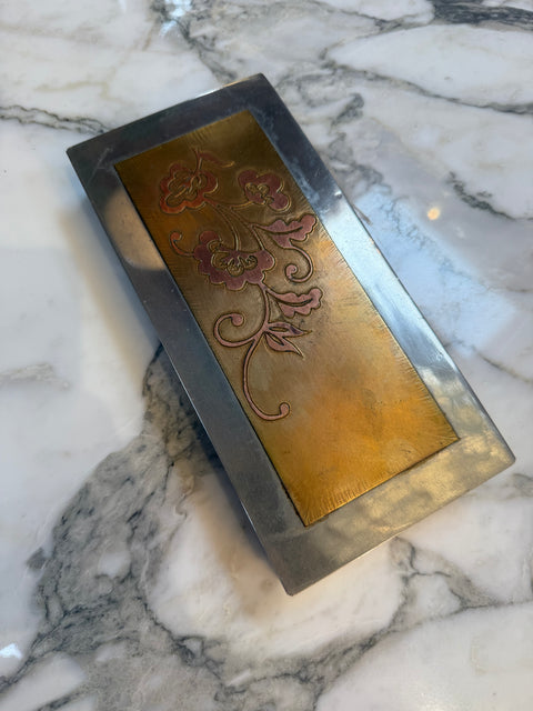 Mixed Metal Floral Inlay Box – Brass, Copper, and Nickel Silver