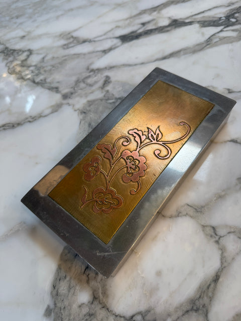 Mixed Metal Floral Inlay Box – Brass, Copper, and Nickel Silver