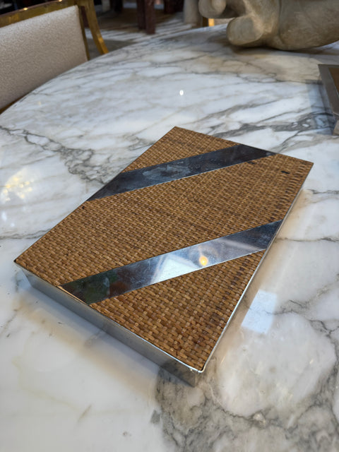 Woven Rattan and Chrome Inlay Box
