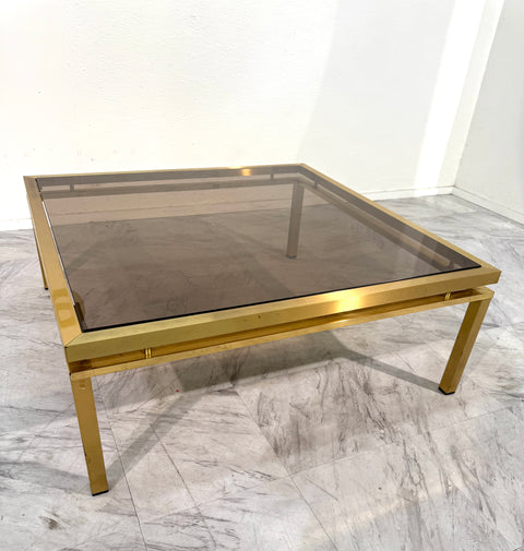 Mid-Century Modern Square Brass & Smoked Glass Coffee Table, 1970s