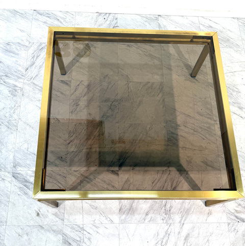 Mid-Century Modern Square Brass & Smoked Glass Coffee Table, 1970s