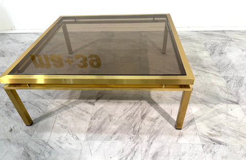Mid-Century Modern Square Brass & Smoked Glass Coffee Table, 1970s