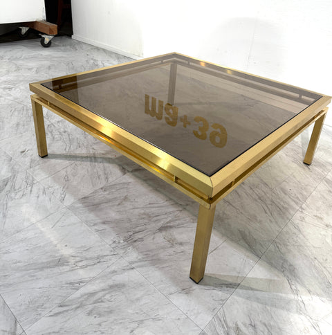 Mid-Century Modern Square Brass & Smoked Glass Coffee Table, 1970s
