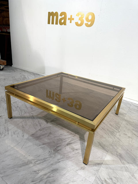Mid-Century Modern Square Brass & Smoked Glass Coffee Table, 1970s