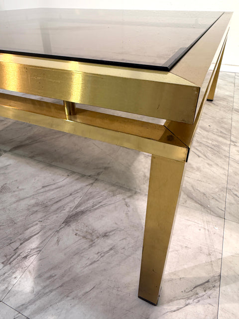 Mid-Century Modern Square Brass & Smoked Glass Coffee Table, 1970s