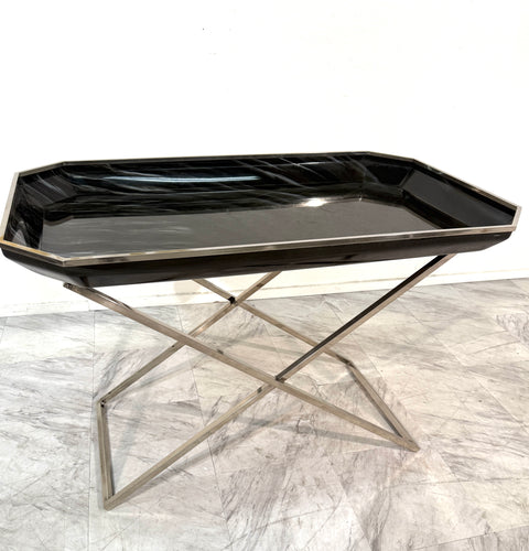 Folding Tray Table in Smoked Glass & Chrome, 1970s Italy