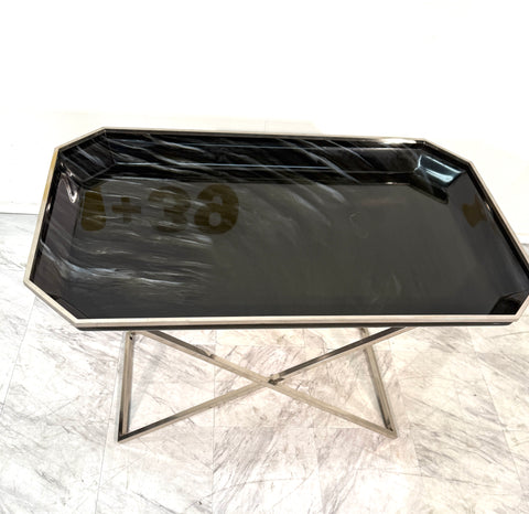Folding Tray Table in Smoked Glass & Chrome, 1970s Italy