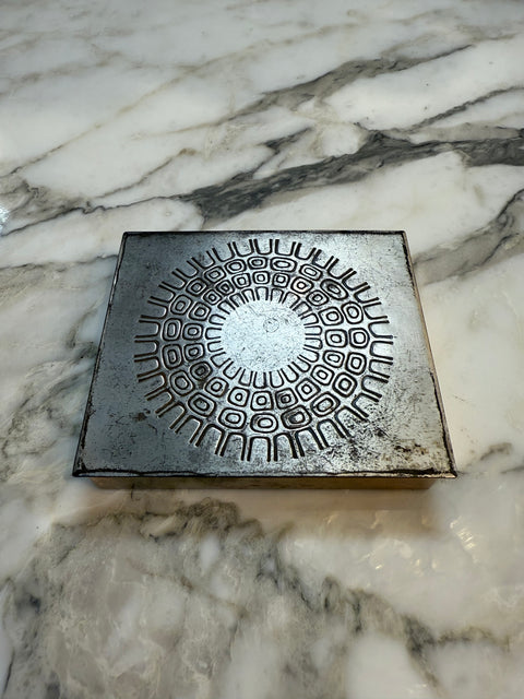 Embossed Metal Box with Geometric Sunburst Pattern