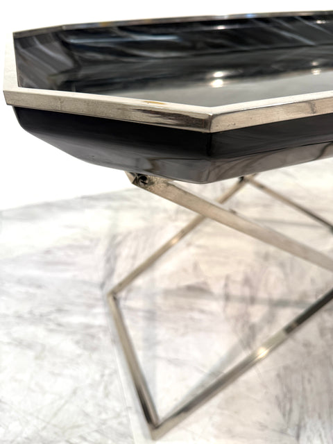 Folding Tray Table in Smoked Glass & Chrome, 1970s Italy