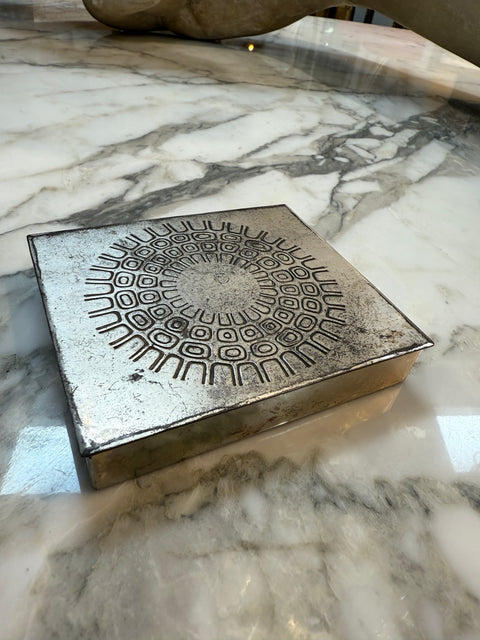 Embossed Metal Box with Geometric Sunburst Pattern