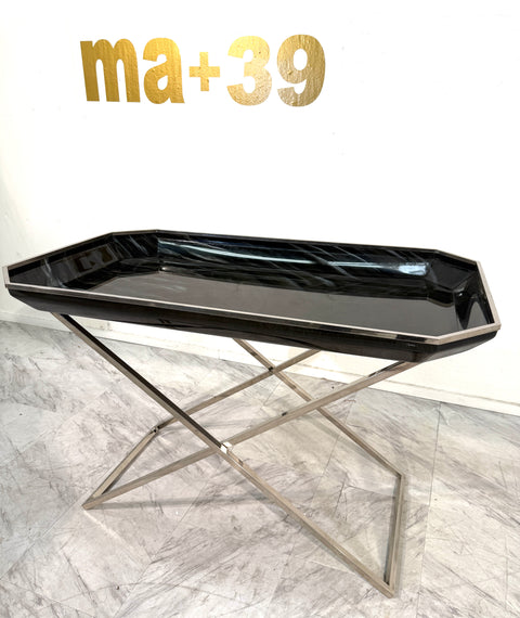 Folding Tray Table in Smoked Glass & Chrome, 1970s Italy