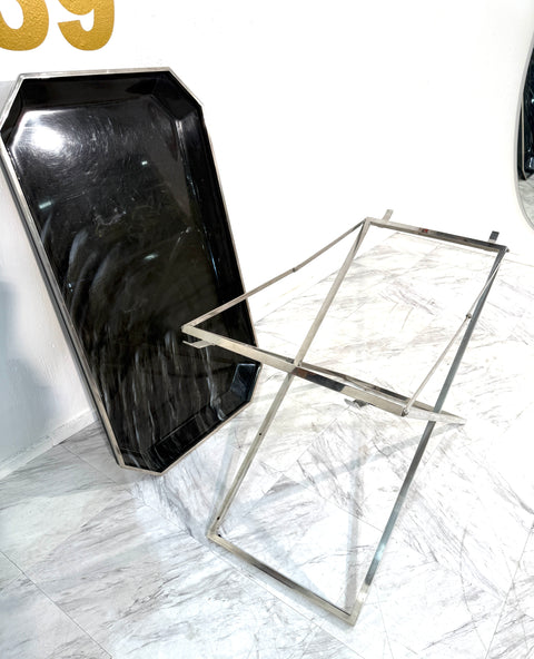 Folding Tray Table in Smoked Glass & Chrome, 1970s Italy