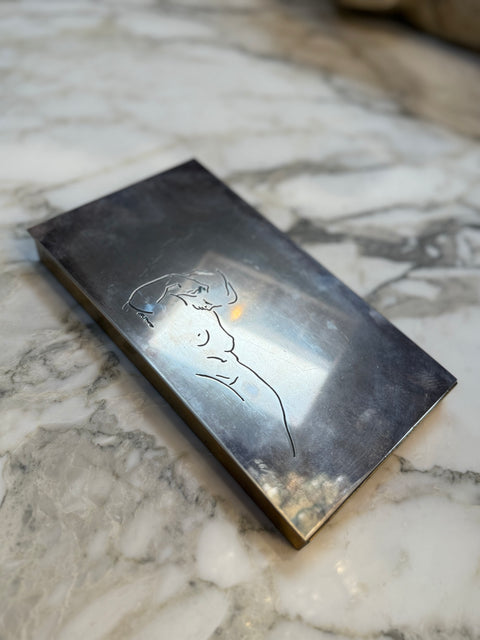 Cleto Munari Etched Metal Box with Nude Line Figure