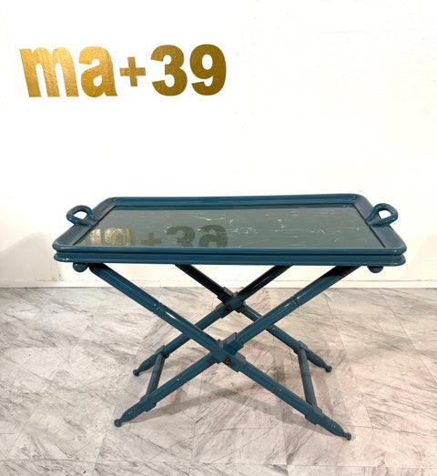 Vintage Italian Folding Tray Table with Green Marble Top