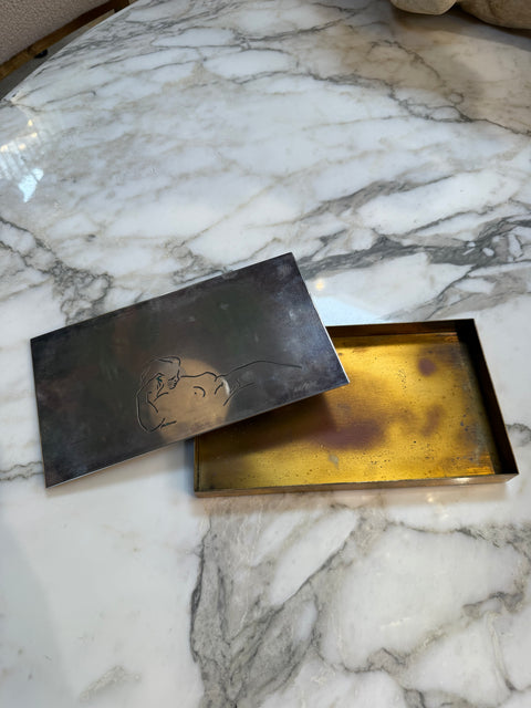 Cleto Munari Etched Metal Box with Nude Line Figure