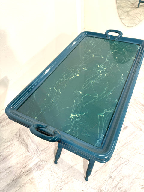 Vintage Italian Folding Tray Table with Green Marble Top
