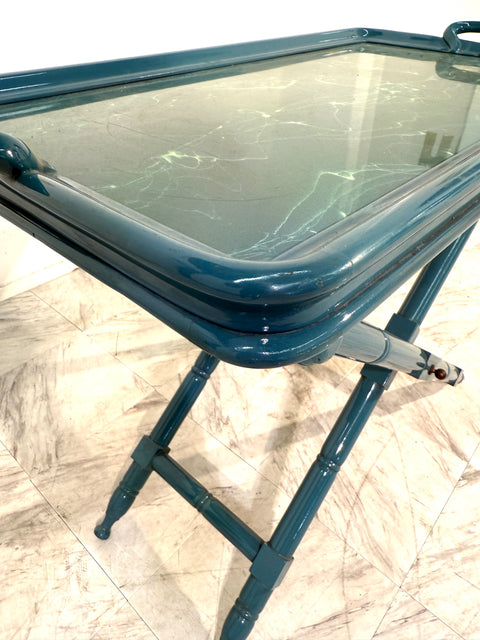 Vintage Italian Folding Tray Table with Green Marble Top