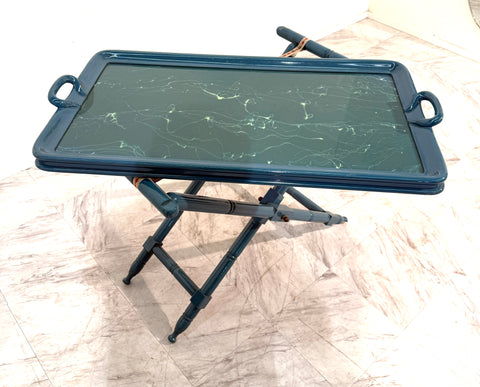 Vintage Italian Folding Tray Table with Green Marble Top