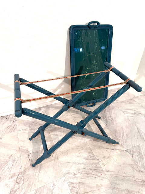 Vintage Italian Folding Tray Table with Green Marble Top