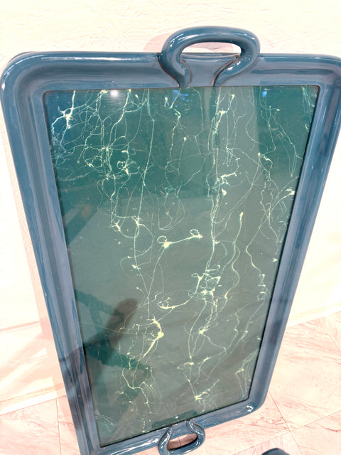 Vintage Italian Folding Tray Table with Green Marble Top