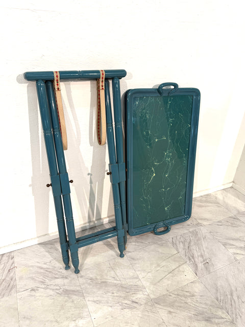 Vintage Italian Folding Tray Table with Green Marble Top