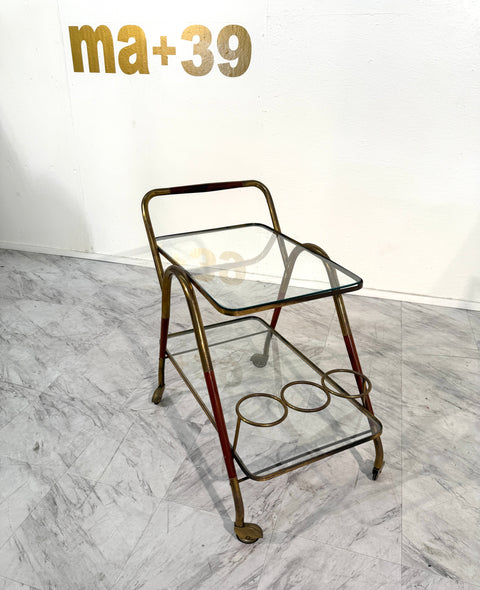 Italian Brass & Glass Bar Cart with Bottle Holder