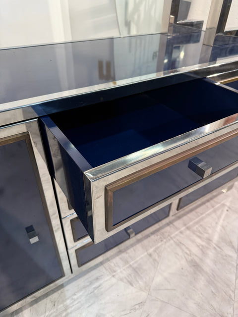 Italian Chrome and Lacquered Credenza with Geometric Bookshelf, 1970s