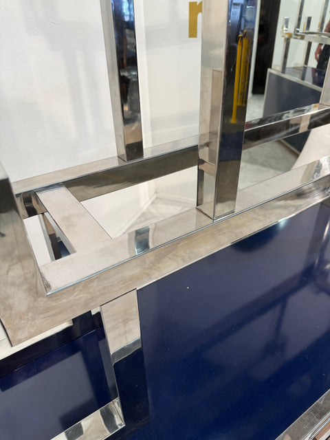 Italian Chrome and Lacquered Credenza with Geometric Bookshelf, 1970s