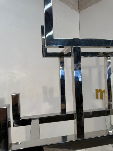 Italian Chrome and Lacquered Credenza with Geometric Bookshelf, 1970s