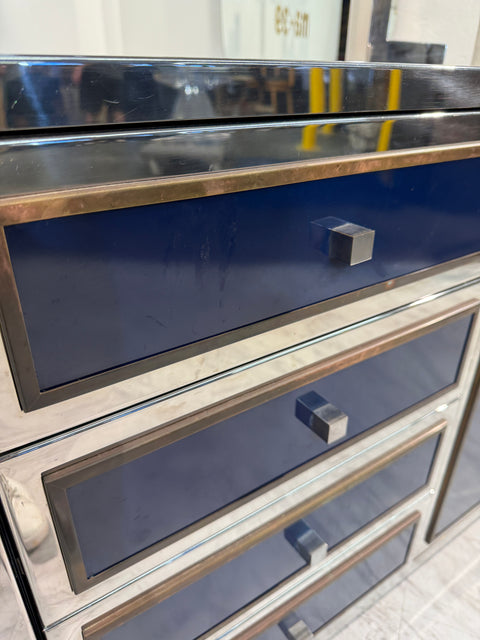Italian Chrome and Lacquered Credenza with Geometric Bookshelf, 1970s