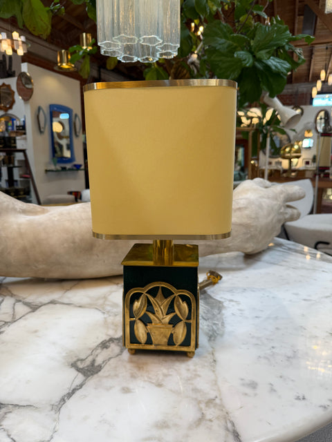 Green Lacquered Table Lamps with Botanical Motif, 1970s